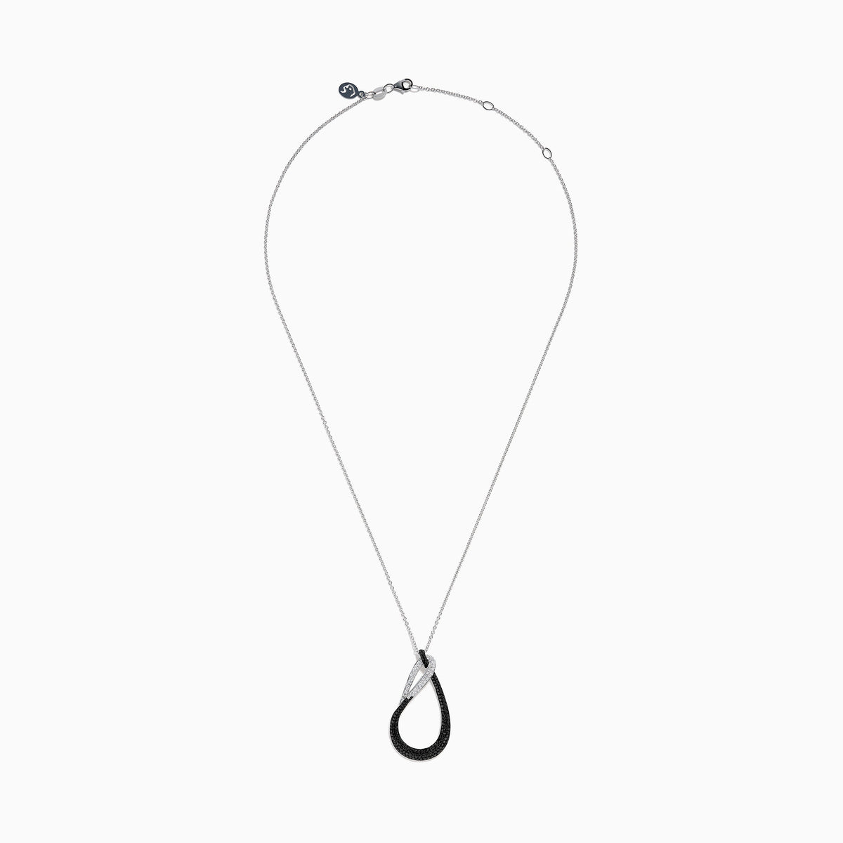 14K White Gold Black and White Diamond Interlocking Teardrop Pendant