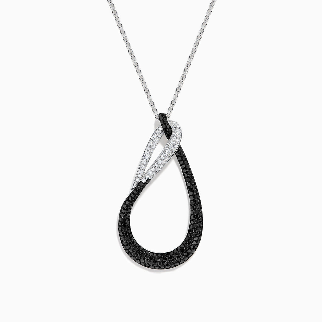 14K White Gold Black and White Diamond Interlocking Teardrop Pendant