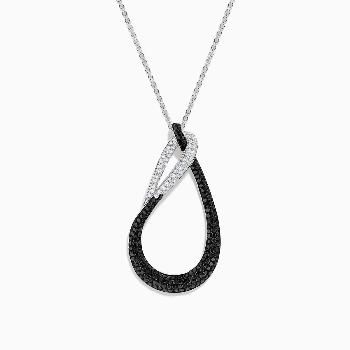 14K White Gold Black and White Diamond Interlocking Teardrop Pendant