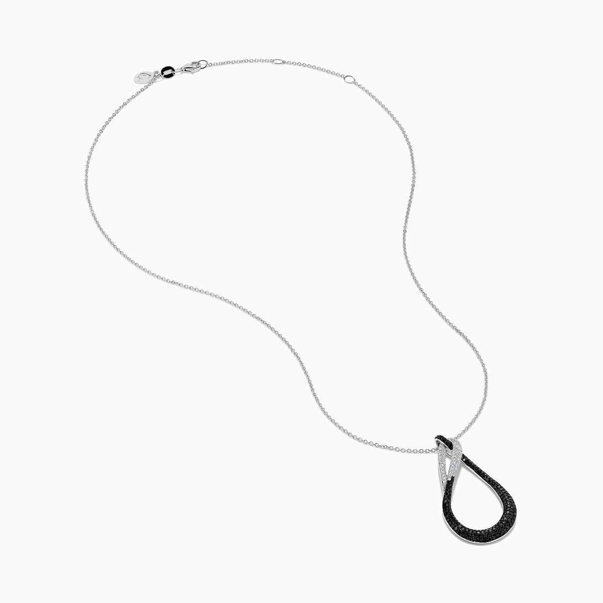 14K White Gold Black and White Diamond Interlocking Teardrop Pendant