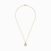 The Novelty 14K Two Tone Gold Diamond Sailboat Pendant (0.27 TCW) features a sailboat design with sparkling stones on one sail, displayed on a gold chain against a white background.