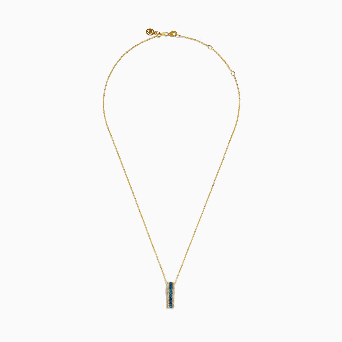 14K Yellow Gold Blue and White Diamond Vertical Bar Pendant