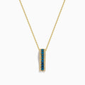 14K Yellow Gold Blue and White Diamond Vertical Bar Pendant