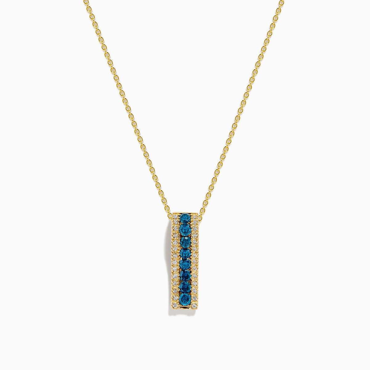 14K Yellow Gold Blue and White Diamond Vertical Bar Pendant