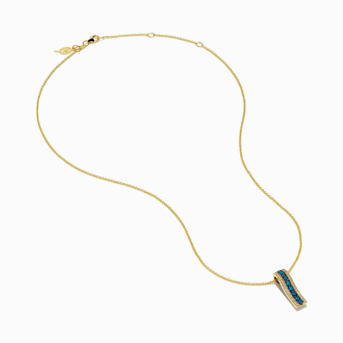 14K Yellow Gold Blue and White Diamond Vertical Bar Pendant