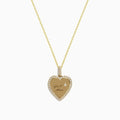 The Novelty 14k Yellow Gold Girl Mom Diamond Heart Pendant features a gold heart engraved with “Girl Mom,” a diamond-studded border, and a sparkling diamond accent above the text.
