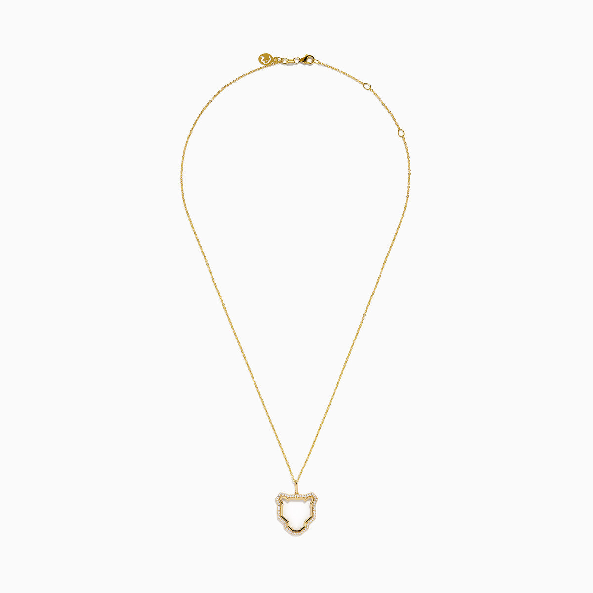 The Signature 14K Yellow Gold Diamond Panther Silhouette Pendant features a minimalist open panther design on a chain, accented with small white gemstones along the edges.