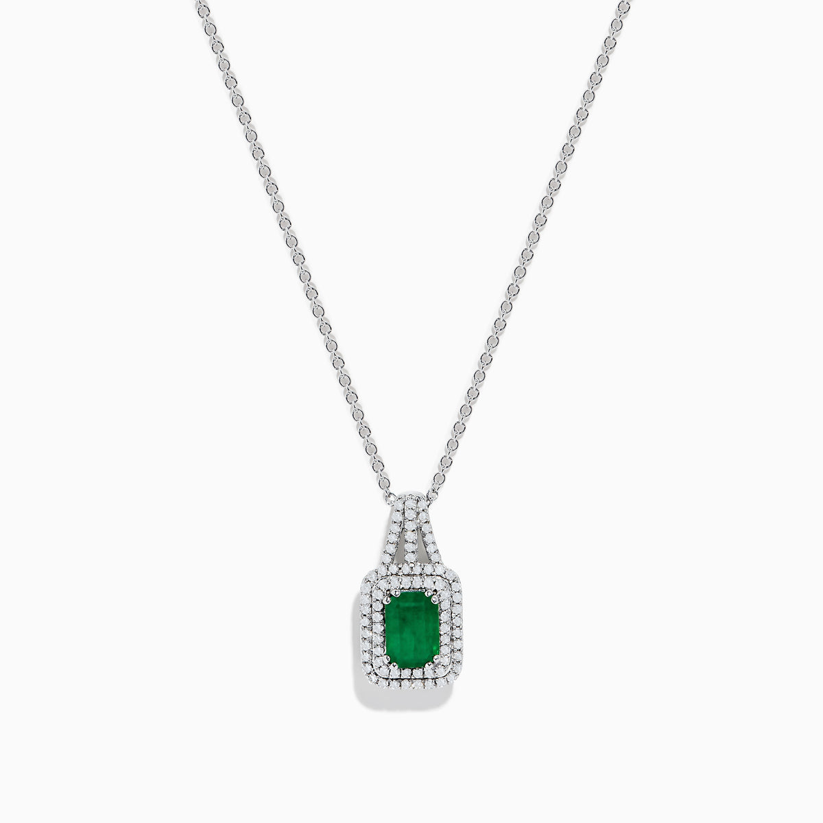 14K White Gold Emerald & Diamond Pendant 1.25 TCW