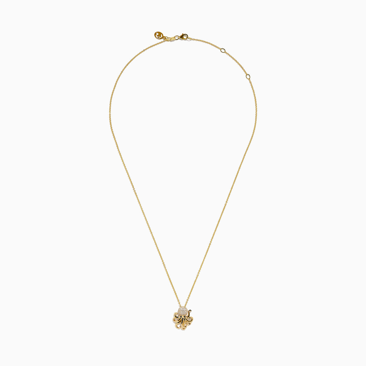 14K Yellow Gold White and Black Diamond Octopus Pendant