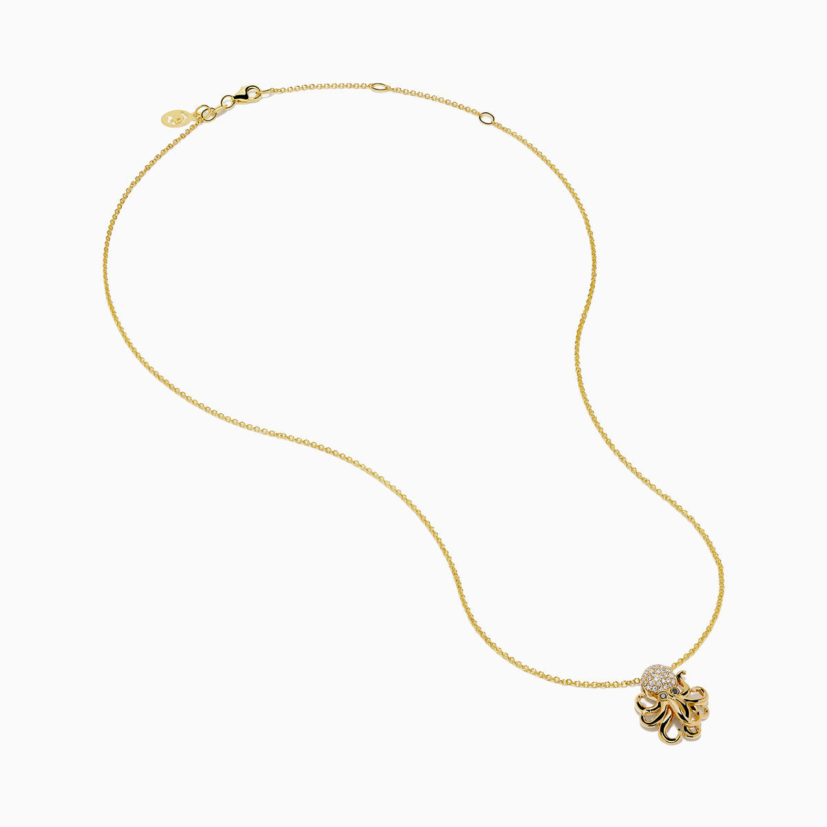 14K Yellow Gold White and Black Diamond Octopus Pendant