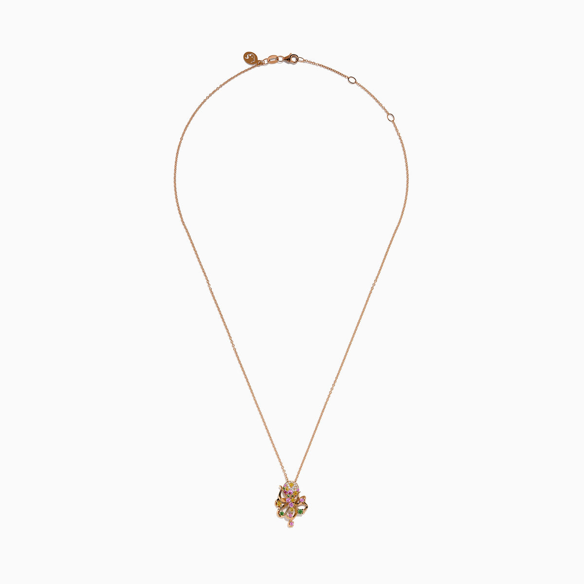 14K Rose Gold Multi Sapphire and Diamond Octopus Pendant