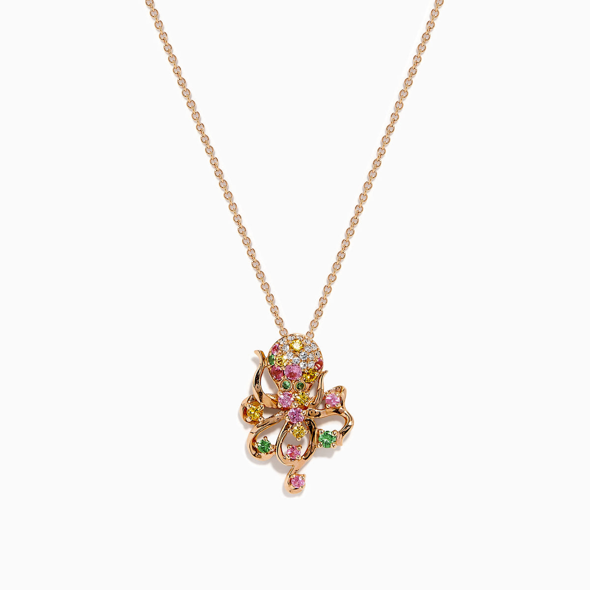 Watercolors 14K Rose Gold Multi Sapphire, Tsavorite and Diamond Sculptural Cluster Pendant