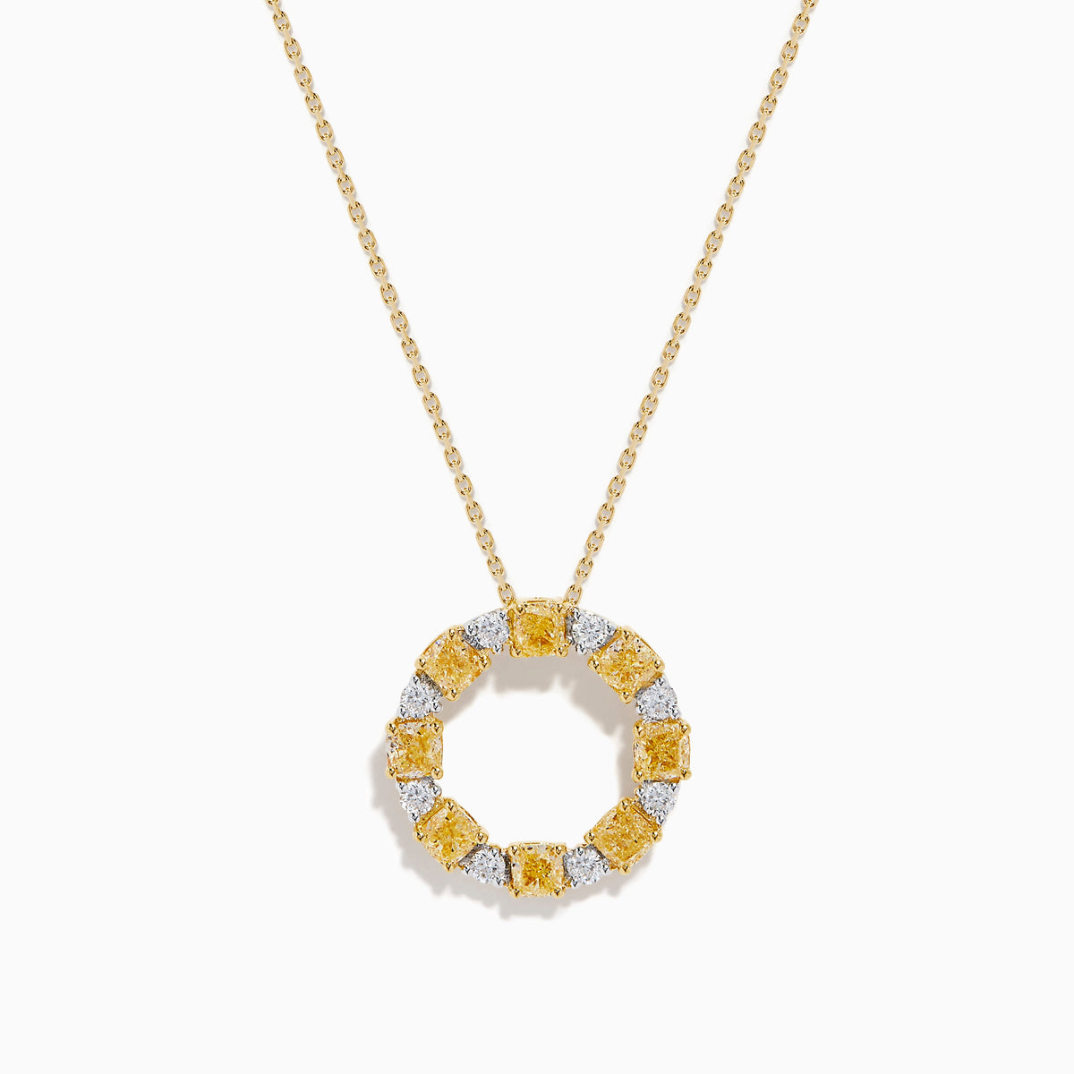 18K Yellow Gold Yellow and White Diamond Alternating Circle Pendant