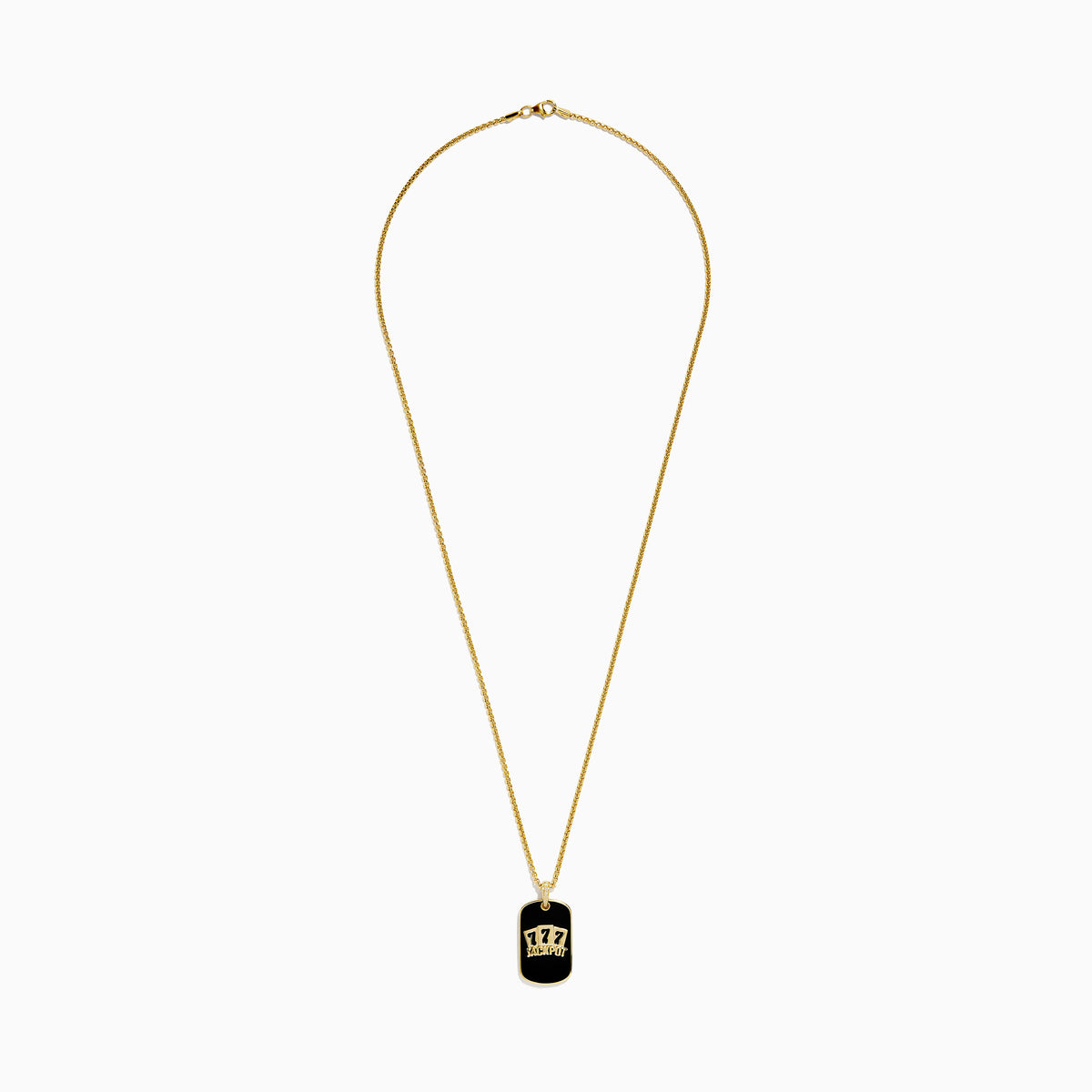 A sterling silver mens Casino Jackpot Pendant with diamond accents, featuring gold 777 numbers—a nod to the Lucky 7 slot win—on a black rectangular background.