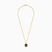 The Men's 14K Yellow Gold Onyx and Diamond Anchor Pendant features a rectangular onyx with a gold and diamond anchor in the center, beveled edges, and a medium-thickness 14K yellow gold chain.