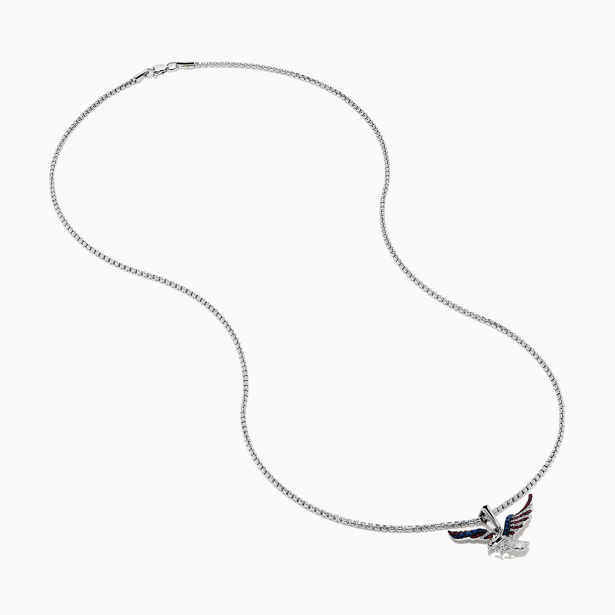 Men's 14K White Gold Ruby, Blue Sapphire and Diamond Eagle Pendant