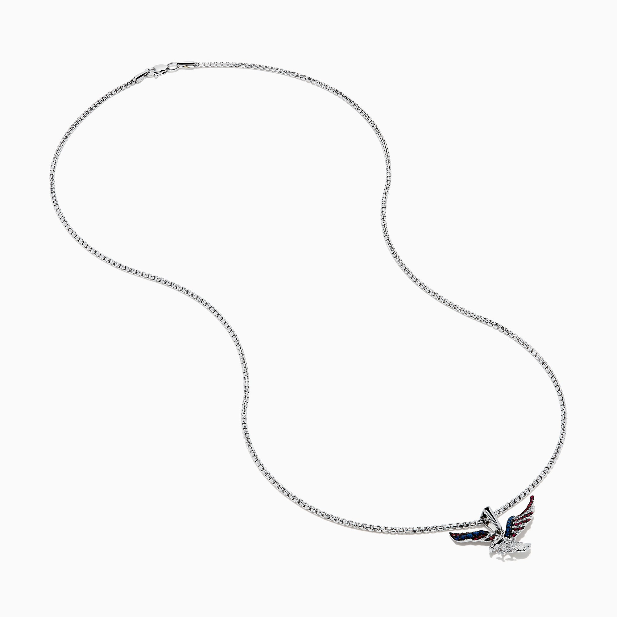 Men's 14K White Gold Ruby, Blue Sapphire and Diamond Eagle Pendant
