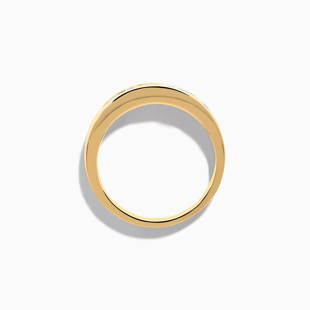 The Mens 14K Yellow Gold 9-Stone Channel Set Diamond Band, 1.00 TCW, features sparkling white diamonds and is shown elegantly on a plain white background.