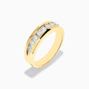 The Mens 14K Yellow Gold 9-Stone Channel Set Diamond Band, 1.00 TCW, features sparkling white diamonds and is shown elegantly on a plain white background.