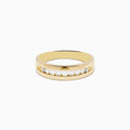 The Mens 14K Yellow Gold 9-Stone Channel Set Diamond Band, 0.50 TCW, features a row of round white diamonds channel set across the top and is displayed on a plain white background.
