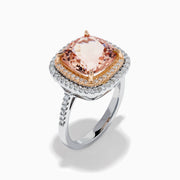 14K Rose and White Gold Morganite and Diamond Double Halo Ring
