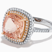14K Rose and White Gold Morganite and Diamond Double Halo Ring