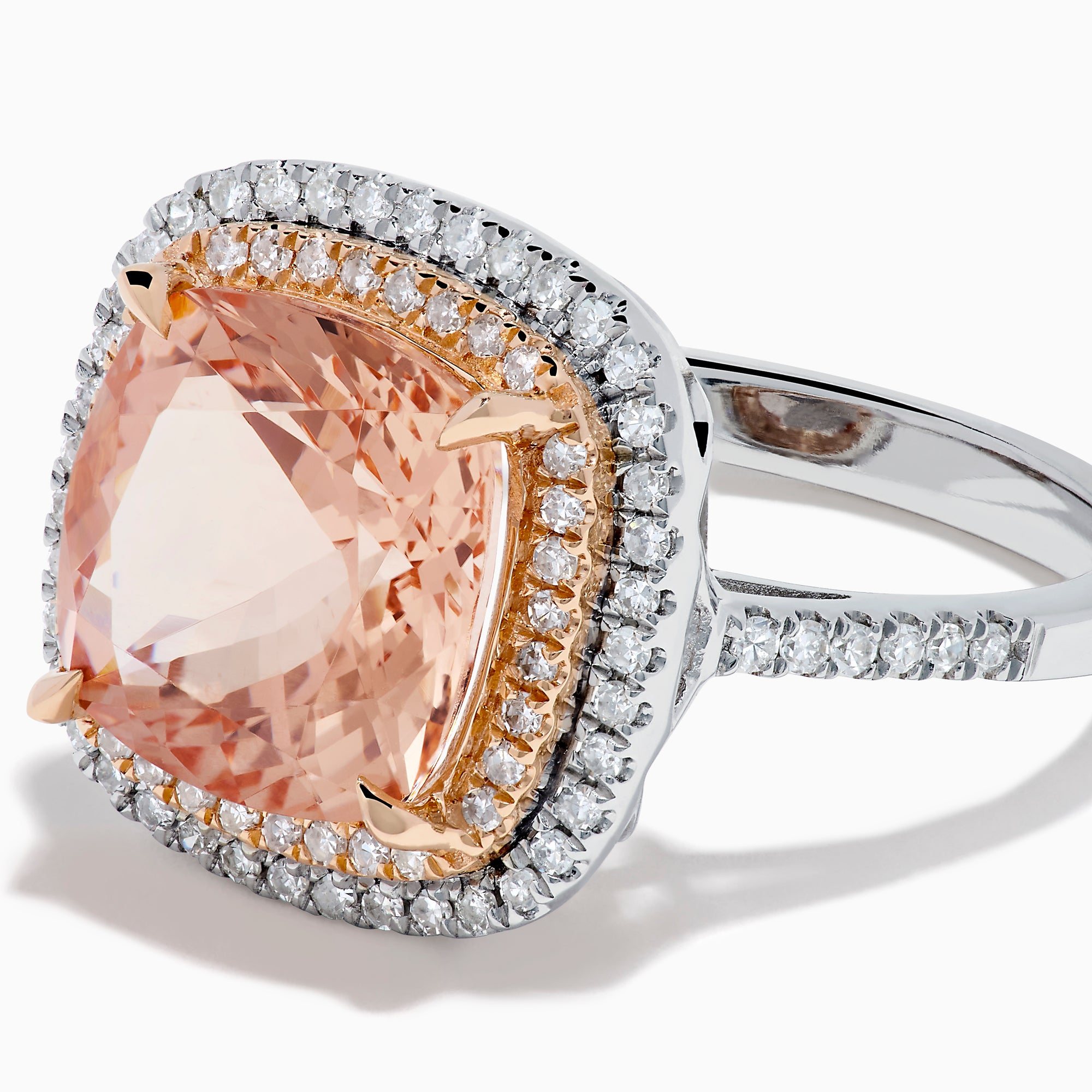 14K Rose and White Gold Morganite and Diamond Double Halo Ring