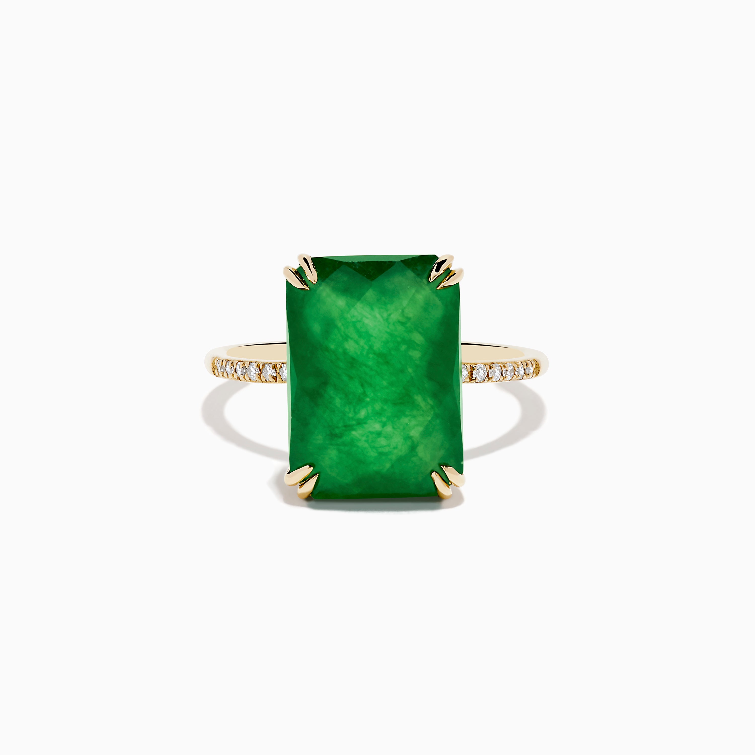 14K Yellow Gold Green Jade and Diamond Ring