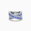 14K White Gold Tanzanite and Diamond Princess-Cut Crossover Ring