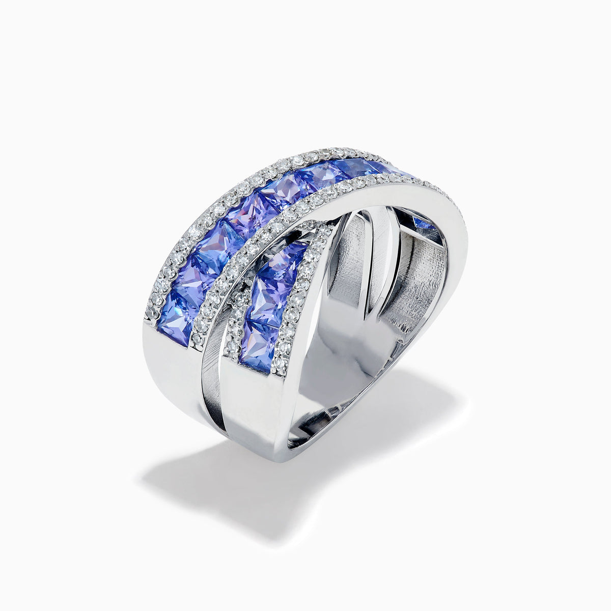 14K White Gold Tanzanite and Diamond Princess-Cut Crossover Ring