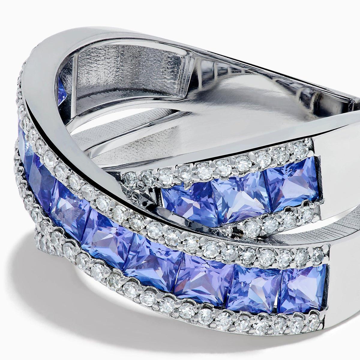 14K White Gold Tanzanite and Diamond Princess-Cut Crossover Ring