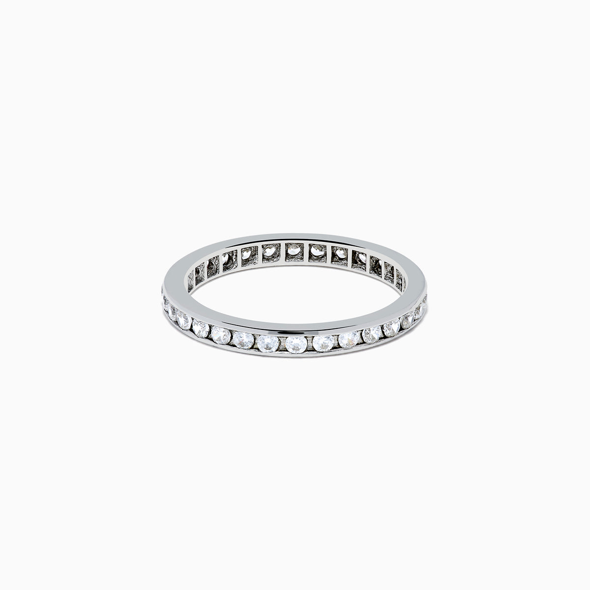 The 14K White Gold Channel Set Diamond Eternity Band, 0.50 TCW, features round diamonds in a continuous channel setting encircling the band, shown on a white background.