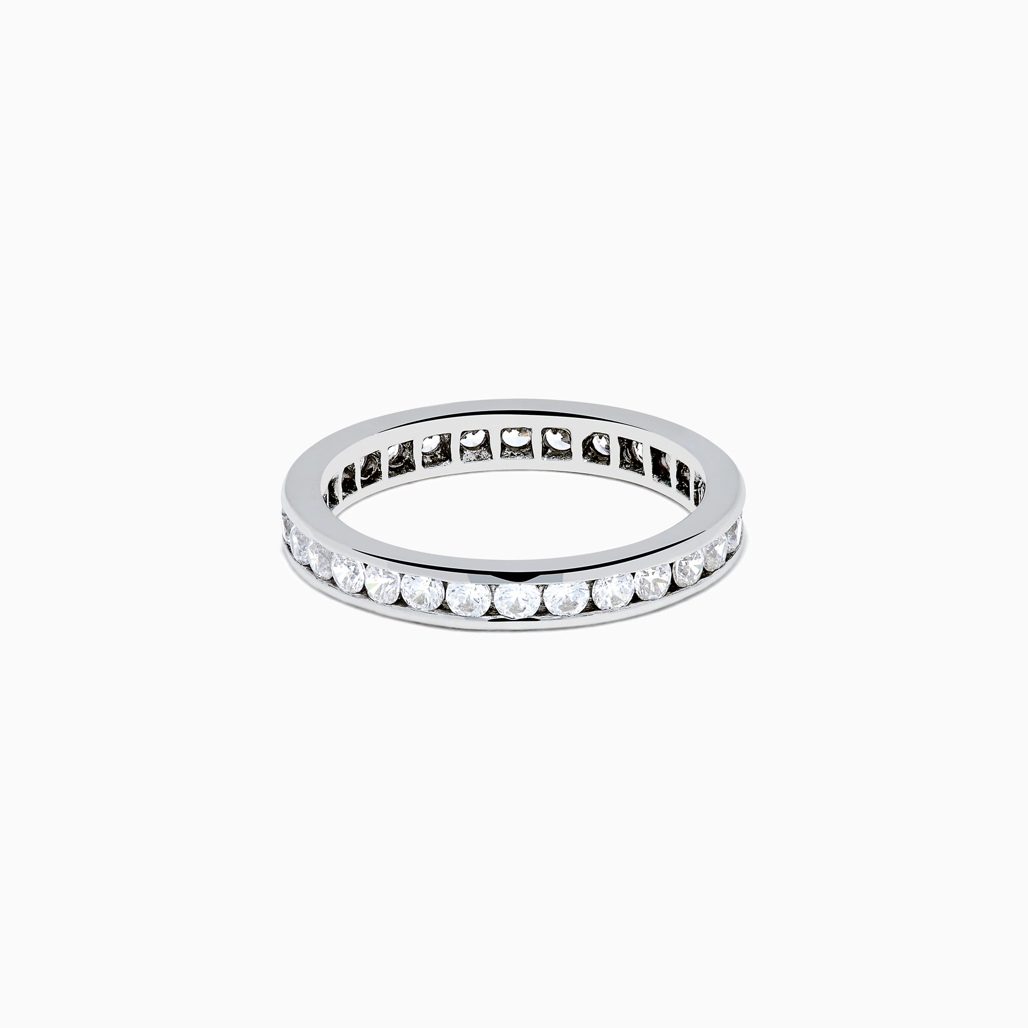 The 14K White Gold Channel Set Diamond Eternity Band, 1.00 TCW, showcases a seamless row of round diamonds in a channel setting for elegant sparkle against polished white gold.