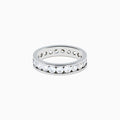 The 14K White Gold Channel Set Diamond Eternity Band, 2.00 TCW, showcases a continuous row of round diamonds set in white gold, elegantly displayed on a plain white background.