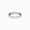 The 14K White Gold Prong Set Diamond Eternity Band, 3.00 TCW, features round diamonds encircling the band and is shown on a plain white background.