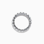 The 14K White Gold Prong Set Diamond Eternity Band, 3.00 TCW, features round diamonds encircling the band and is shown on a plain white background.