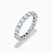 The 14K White Gold Prong Set Diamond Eternity Band, 3.00 TCW, features round diamonds encircling the band and is shown on a plain white background.