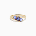 14K Yellow Gold Tanzanite and Diamond Three-Stone Bypass Ring