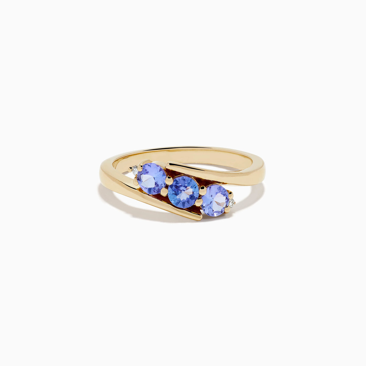 14K Yellow Gold Tanzanite and Diamond Three-Stone Bypass Ring