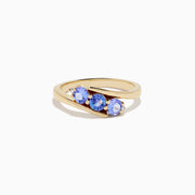 14K Yellow Gold Tanzanite and Diamond Three-Stone Bypass Ring