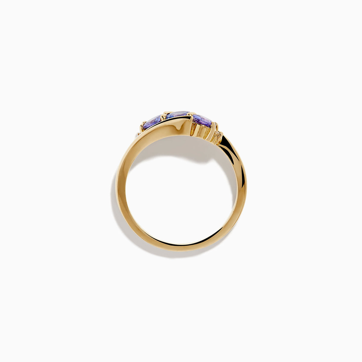 14K Yellow Gold Tanzanite and Diamond Three-Stone Bypass Ring