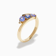 14K Yellow Gold Tanzanite and Diamond Three-Stone Bypass Ring