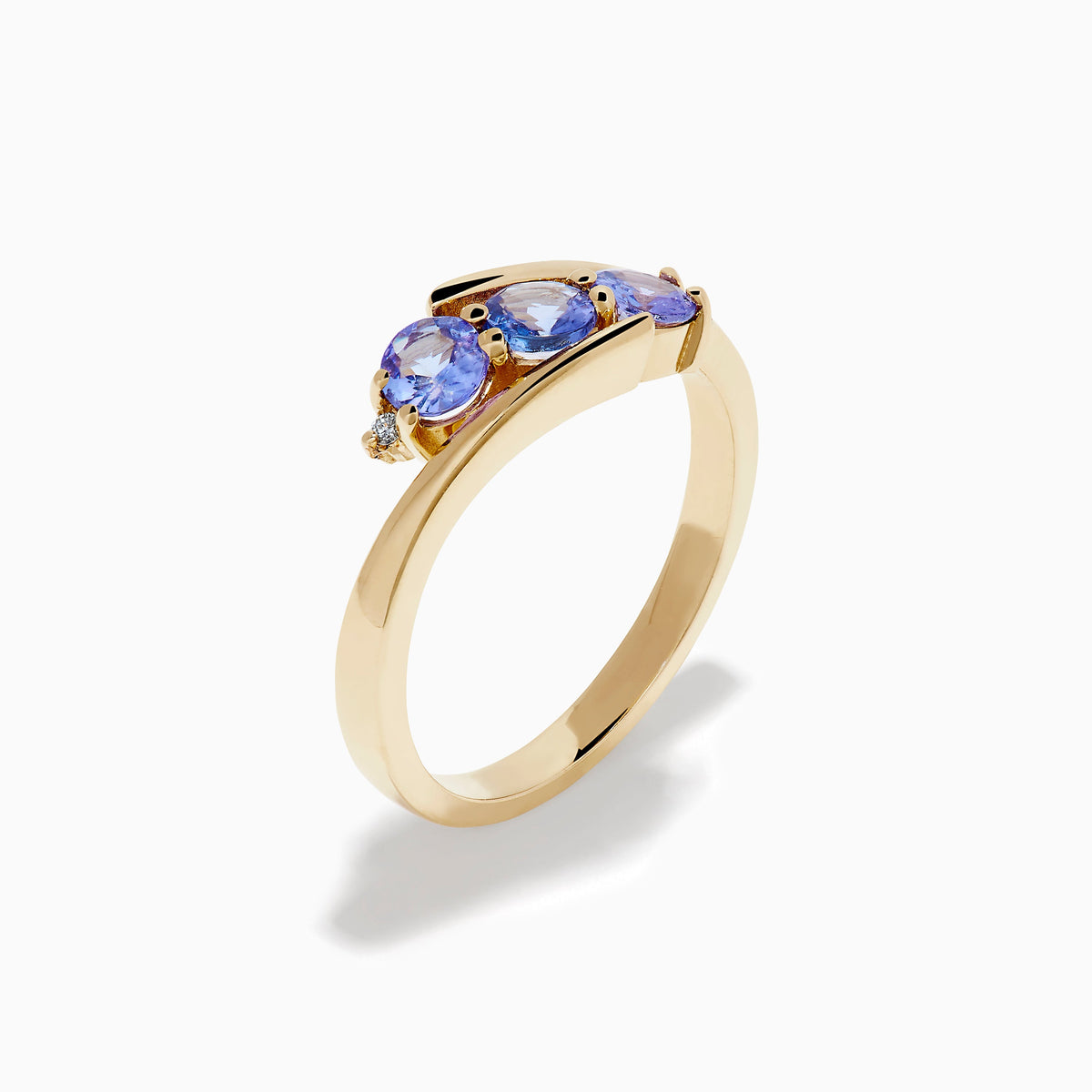 14K Yellow Gold Tanzanite and Diamond Three-Stone Bypass Ring