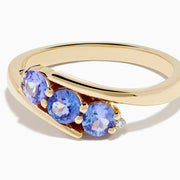 14K Yellow Gold Tanzanite and Diamond Three-Stone Bypass Ring