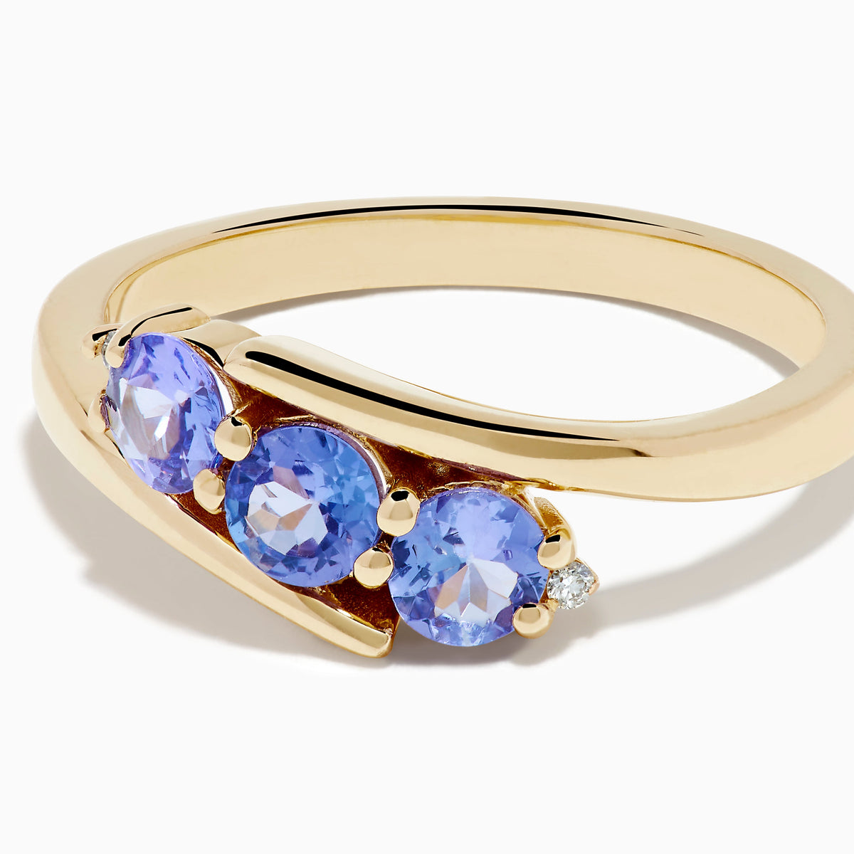 14K Yellow Gold Tanzanite and Diamond Three-Stone Bypass Ring