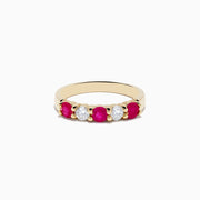 The 14K Yellow Gold Natural Ruby and Diamond Band, 1.08 TCW, features alternating round rubies and clear diamonds in a polished yellow gold setting, shown against a white background.