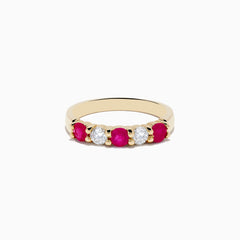 The 14K Yellow Gold Natural Ruby and Diamond Band, 1.08 TCW, features alternating round rubies and clear diamonds in a polished yellow gold setting, shown against a white background.