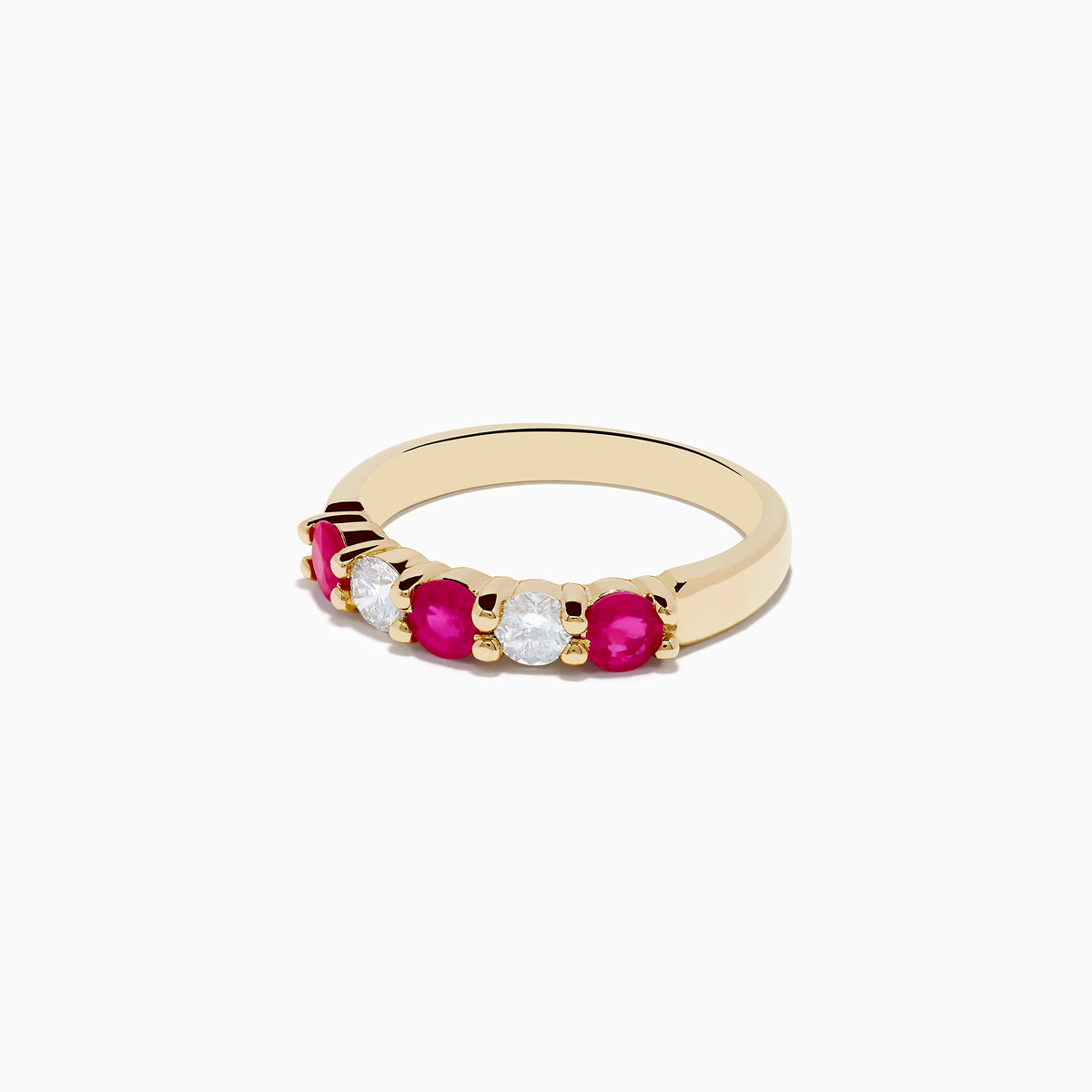 The 14K Yellow Gold Natural Ruby and Diamond Band, 1.08 TCW, features alternating round rubies and clear diamonds in a polished yellow gold setting, shown against a white background.