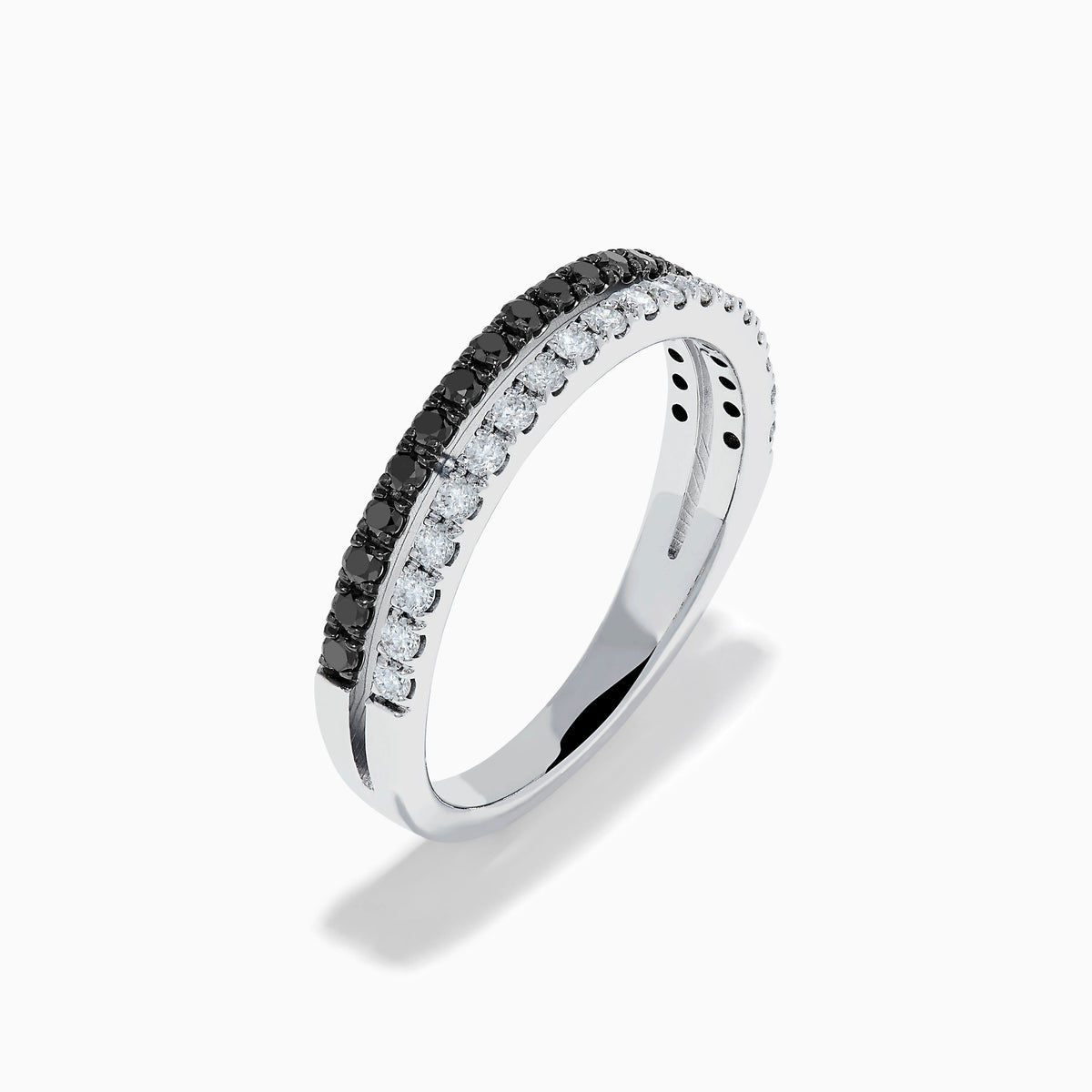 14K White Gold Black and White Diamond Pave Double Row Ring