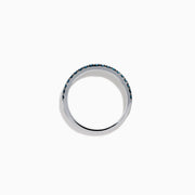 14K White Gold Blue and White Diamond Pave Double Row Ring